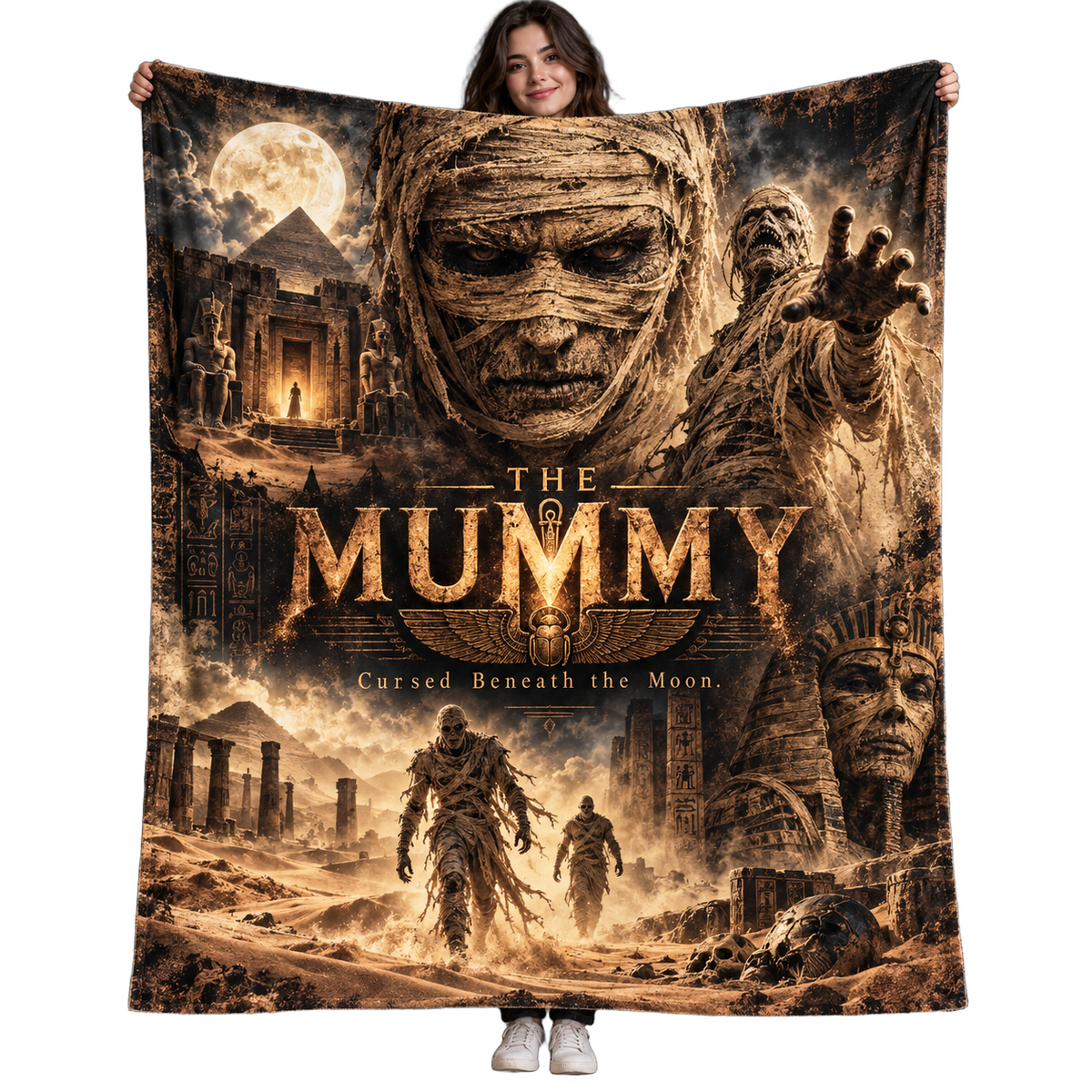 The Mummy Ancient Portrait And Golden Ruins Fleece Blanket For Classic Desert Horror Fans NDN 1