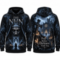 The Nun Face Pray Before Darkness Finds You Cemetery Hoodie for Gothic Horror Fans NDN 1