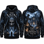 The Nun Face Pray Before Darkness Finds You Cemetery Hoodie for Gothic Horror Fans NDN 1