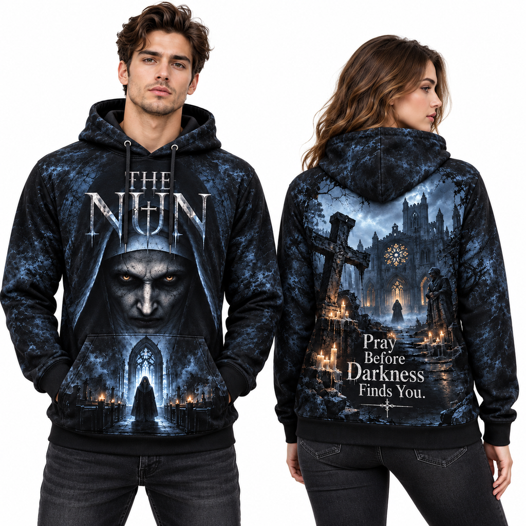 The Nun Face Pray Before Darkness Finds You Cemetery Hoodie for Gothic Horror Fans NDN 2