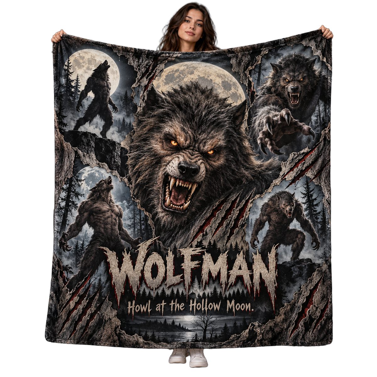 The Wolfman Moonlit Portrait And Forest Shadows Fleece Blanket For Classic Monster Cinema Nights NDN 1
