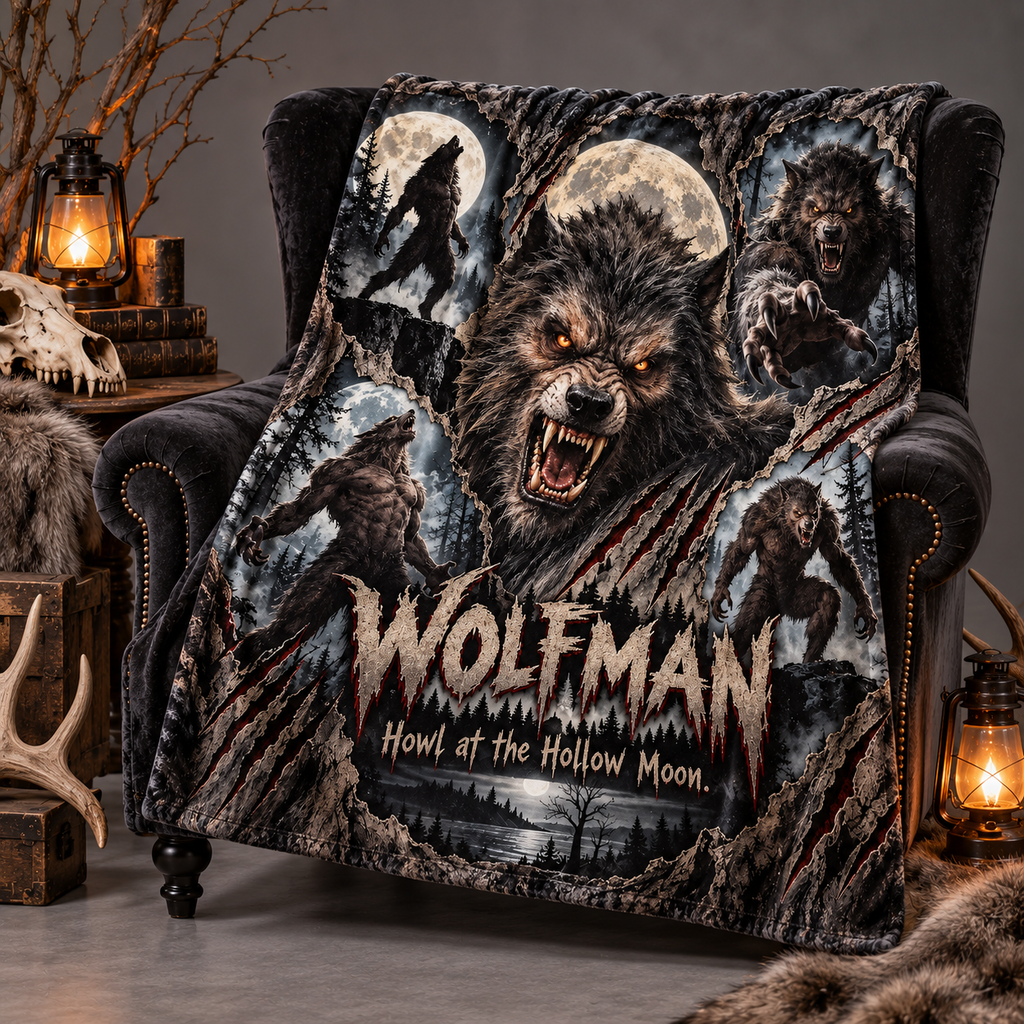 The Wolfman Moonlit Portrait And Forest Shadows Fleece Blanket For Classic Monster Cinema Nights NDN 2