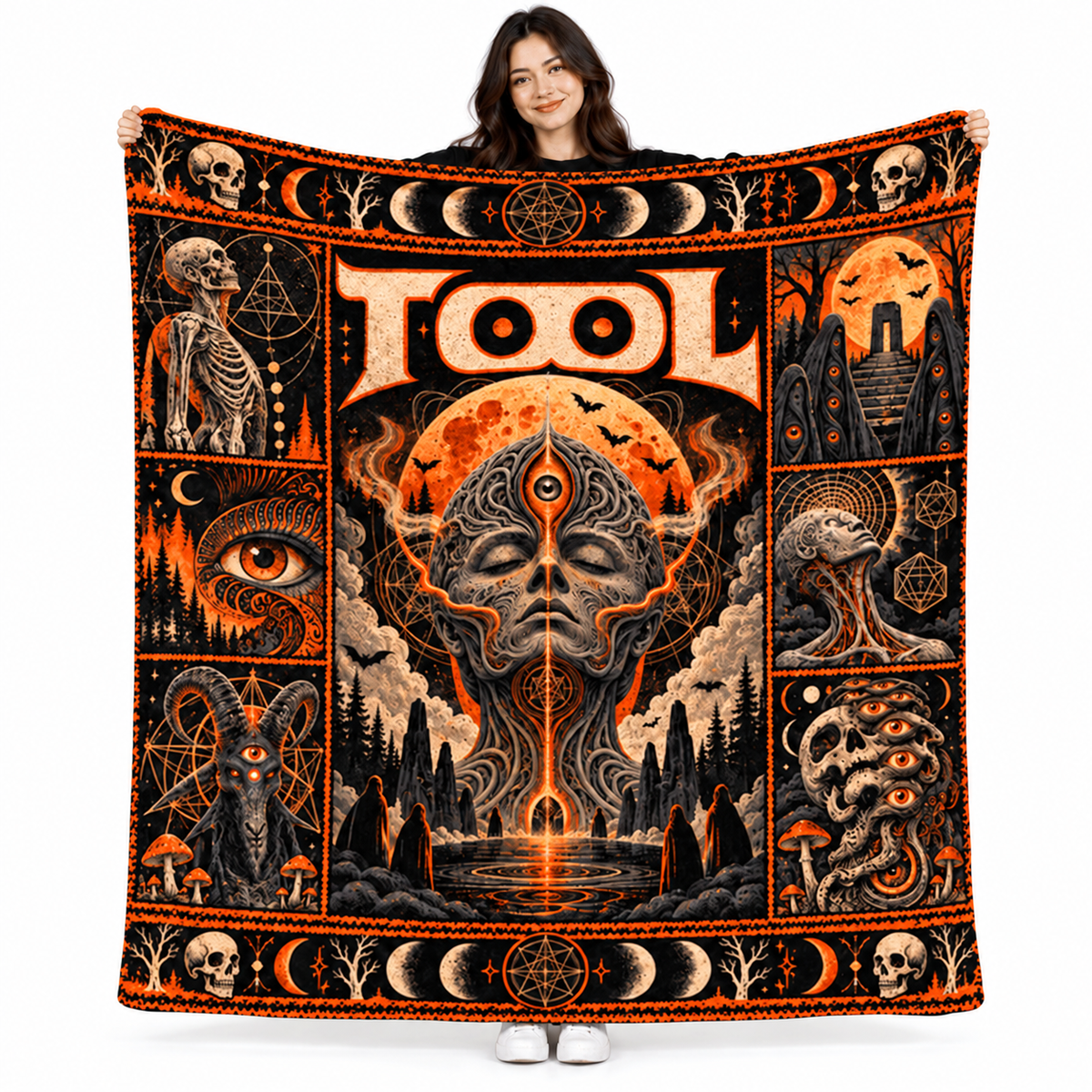 Tool Orange Grey Third Eye Head Fleece Blanket For Psychedelic Halloween Nights NDN 1