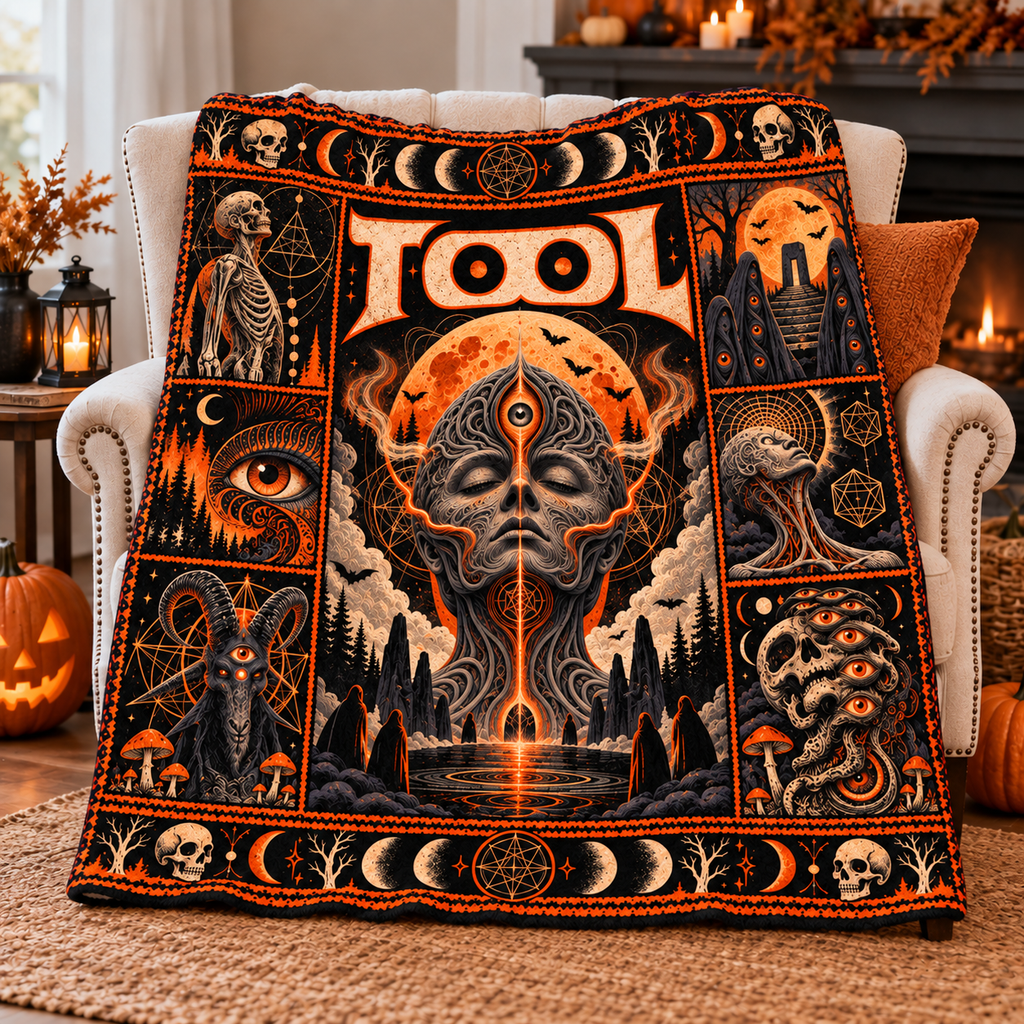Tool Orange Grey Third Eye Head Fleece Blanket For Psychedelic Halloween Nights NDN 3