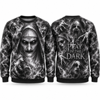 Valak Nun In Hood Pray In The Dark Black Sweater for Convent Horror Night Fans NDN 1
