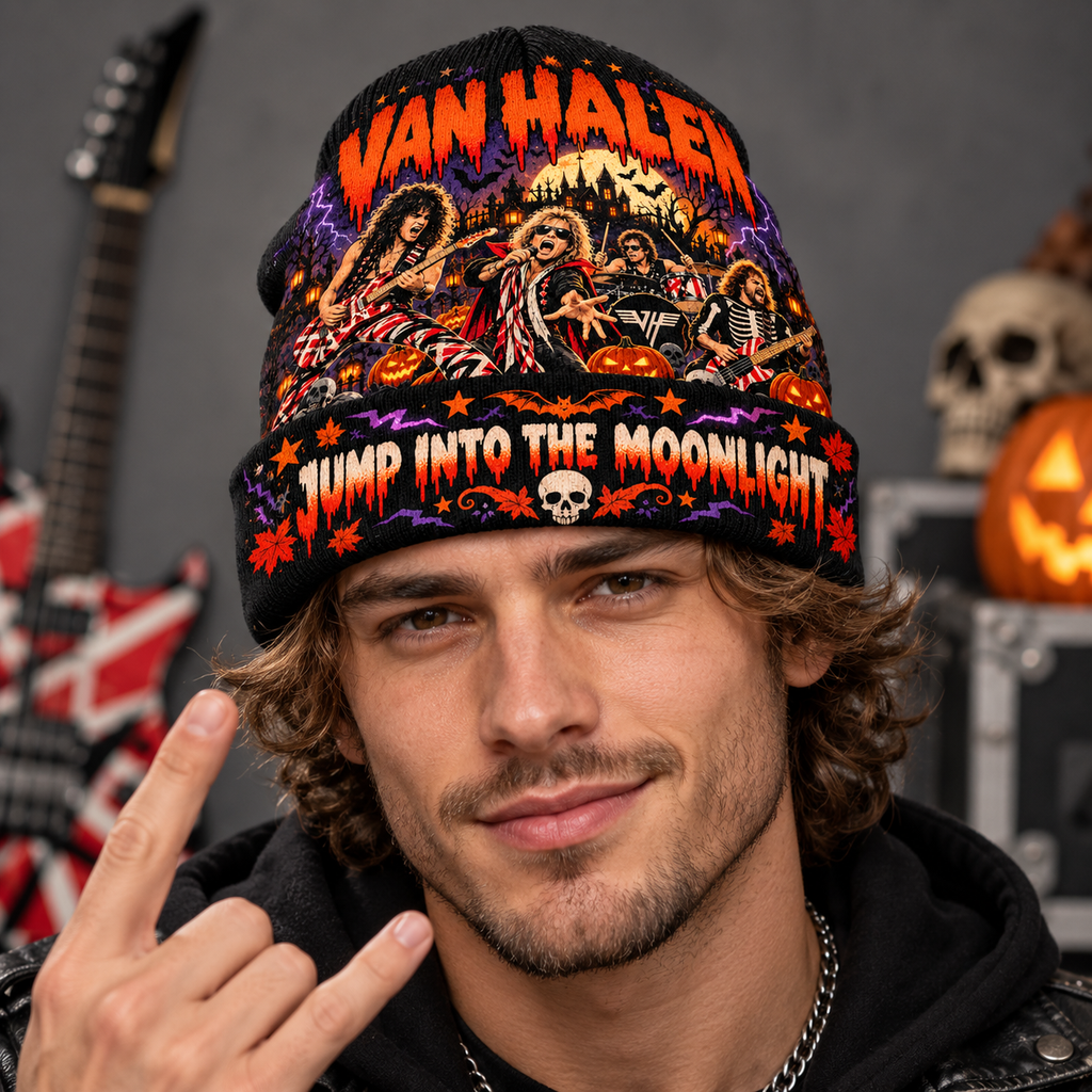 Van Halen Jump Moonlight Graphic Print Knit Beanie for Halloween Rock Crowds NDN 2
