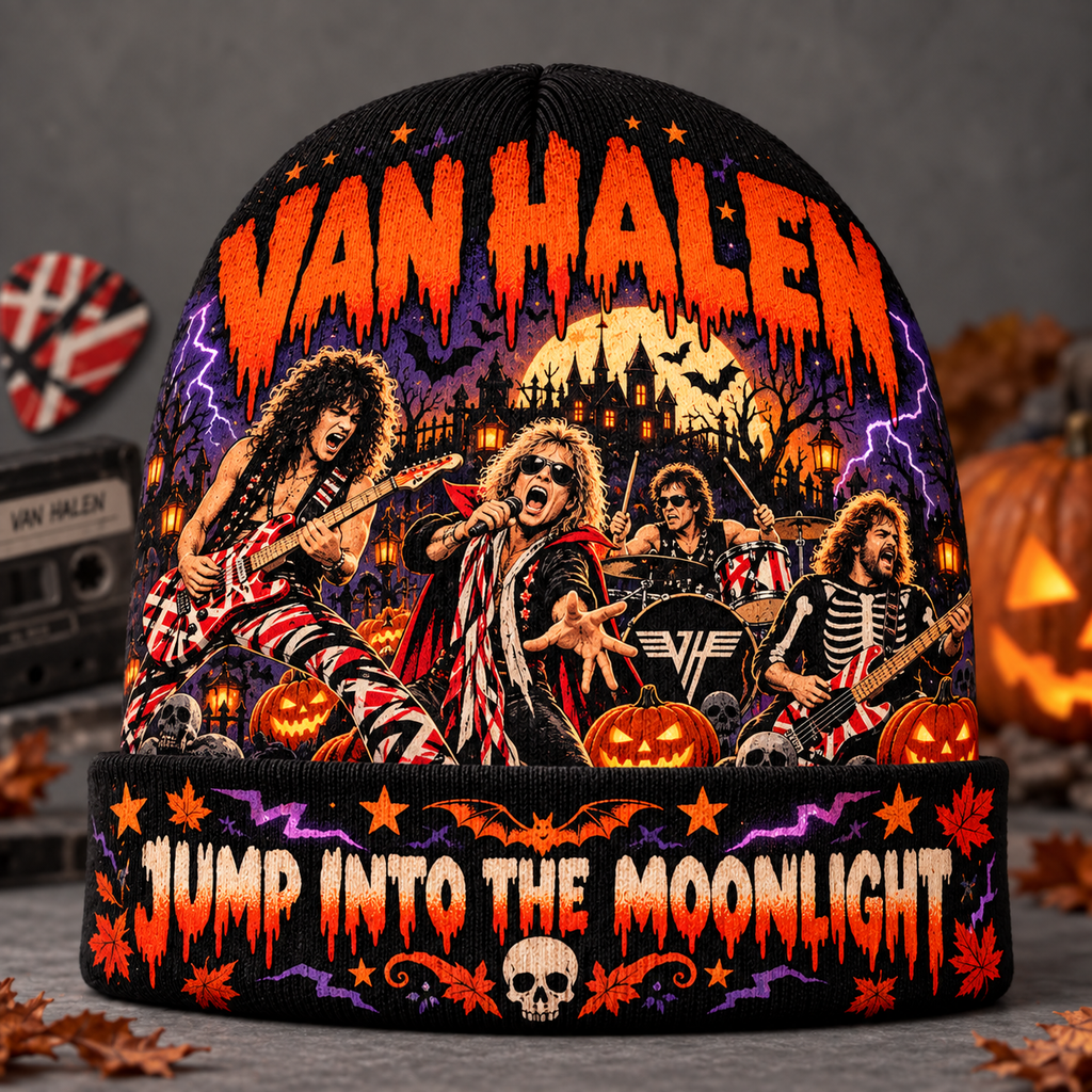 Van Halen Jump Moonlight Graphic Print Knit Beanie for Halloween Rock Crowds NDN 3