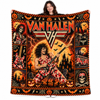 Van Halen Winged Logo And Guitarist Fleece Blanket For Loud Halloween Nights NDN 1