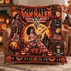 Van Halen Winged Logo And Guitarist Fleece Blanket For Loud Halloween Nights NDN 3