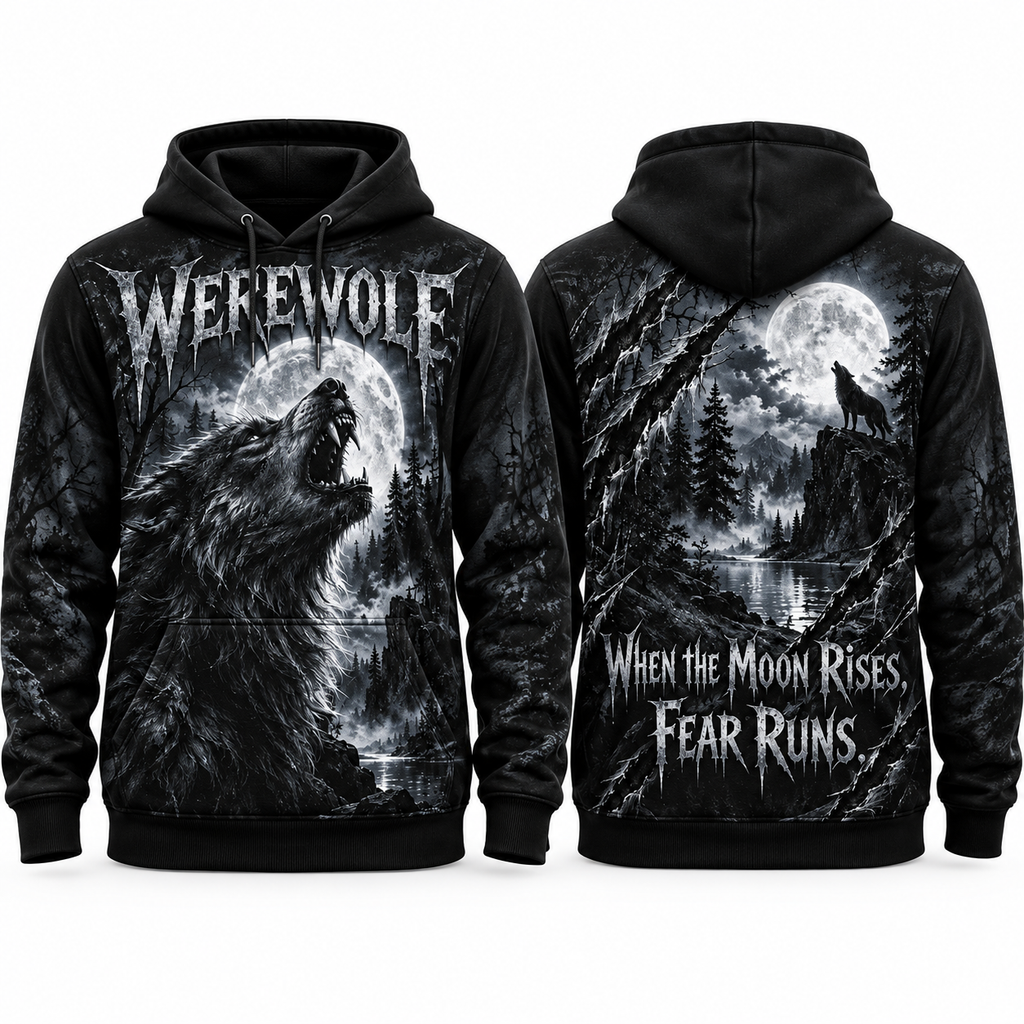 Werewolf Portrait When The Moon Rises Fear Runs Forest Hoodie for Moon Horror Fans NDN 1