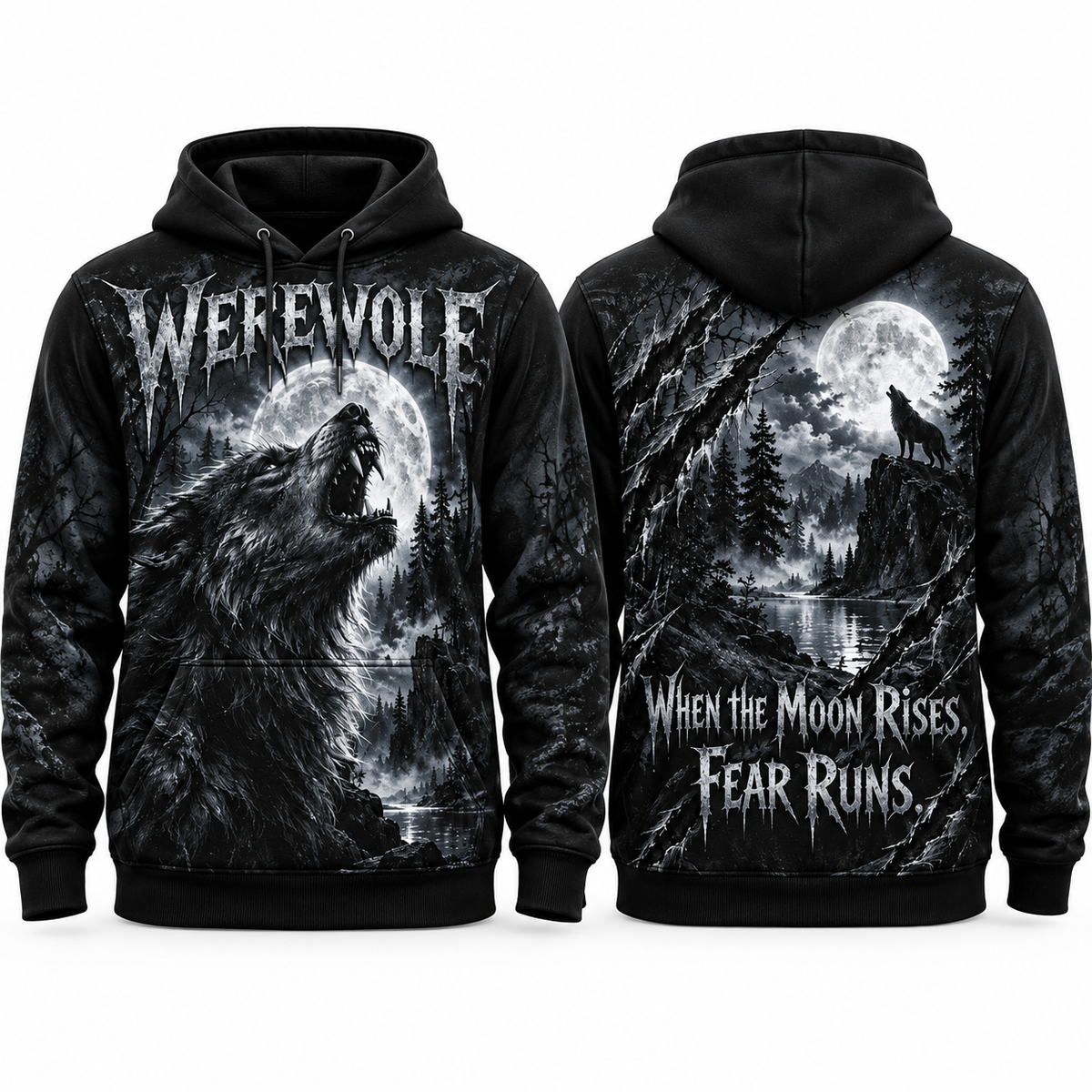 Werewolf Portrait When The Moon Rises Fear Runs Forest Hoodie for Moon Horror Fans NDN 1