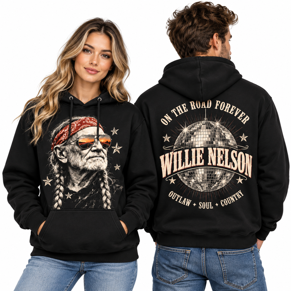 Willie Nelson Braids Portrait On The Road Forever Outlaw Soul Country Hoodie NDN 2
